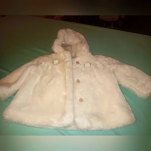 Girls size 24 month white hooded faux fur coat